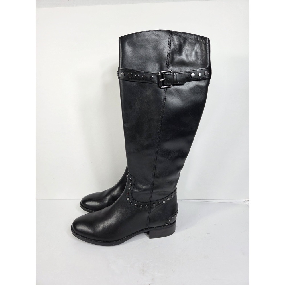 Sam Edelman Paxton Tall Riding Boots Women Sz 7 M Black Leather Zip Studded